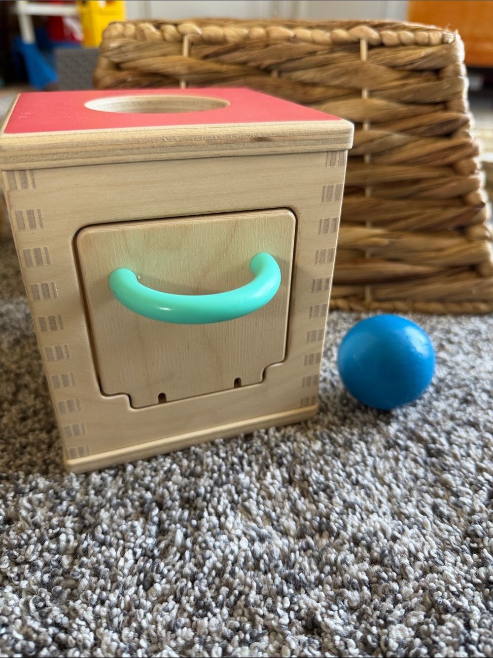 Lovevery object permanence box wood Montessori toy with wooden ball